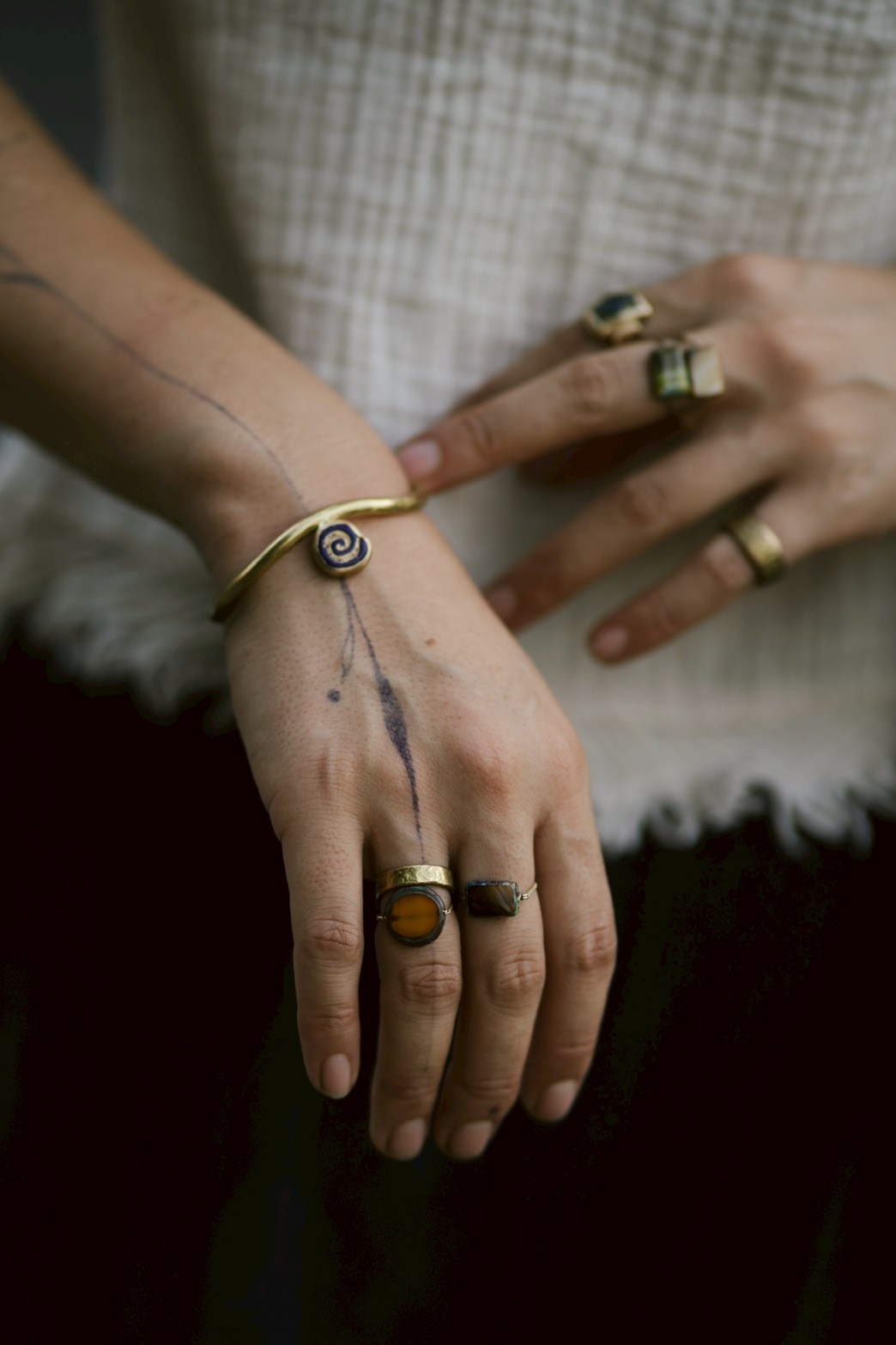 Czech glass rings and bracelet, worn