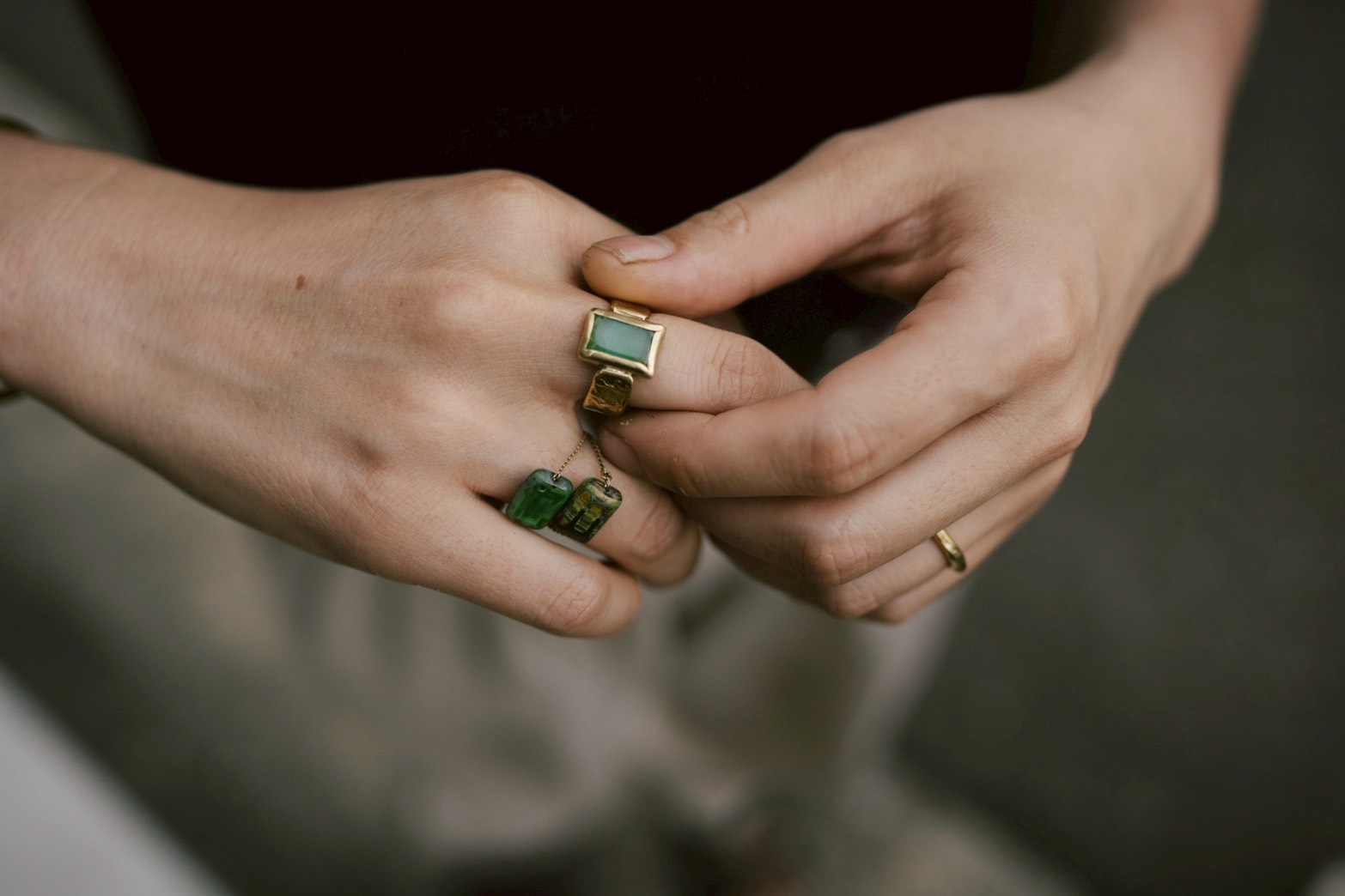 Czech glass rings, worn
