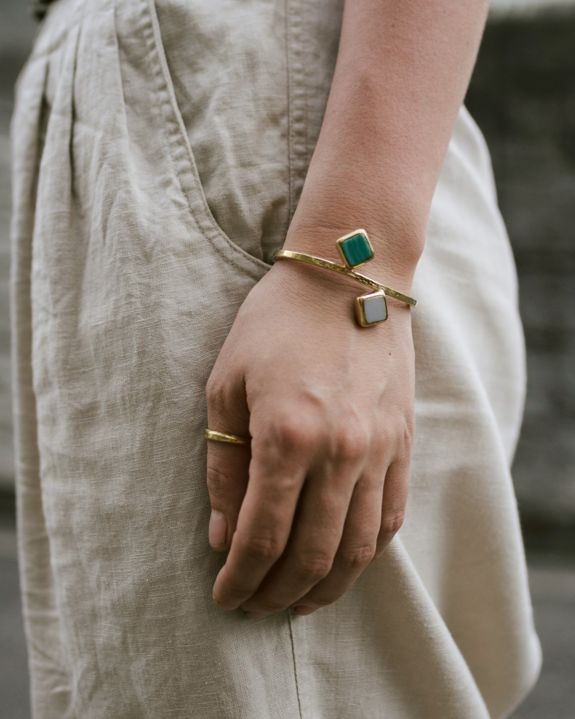 Czech glass bracelet and ring, worn