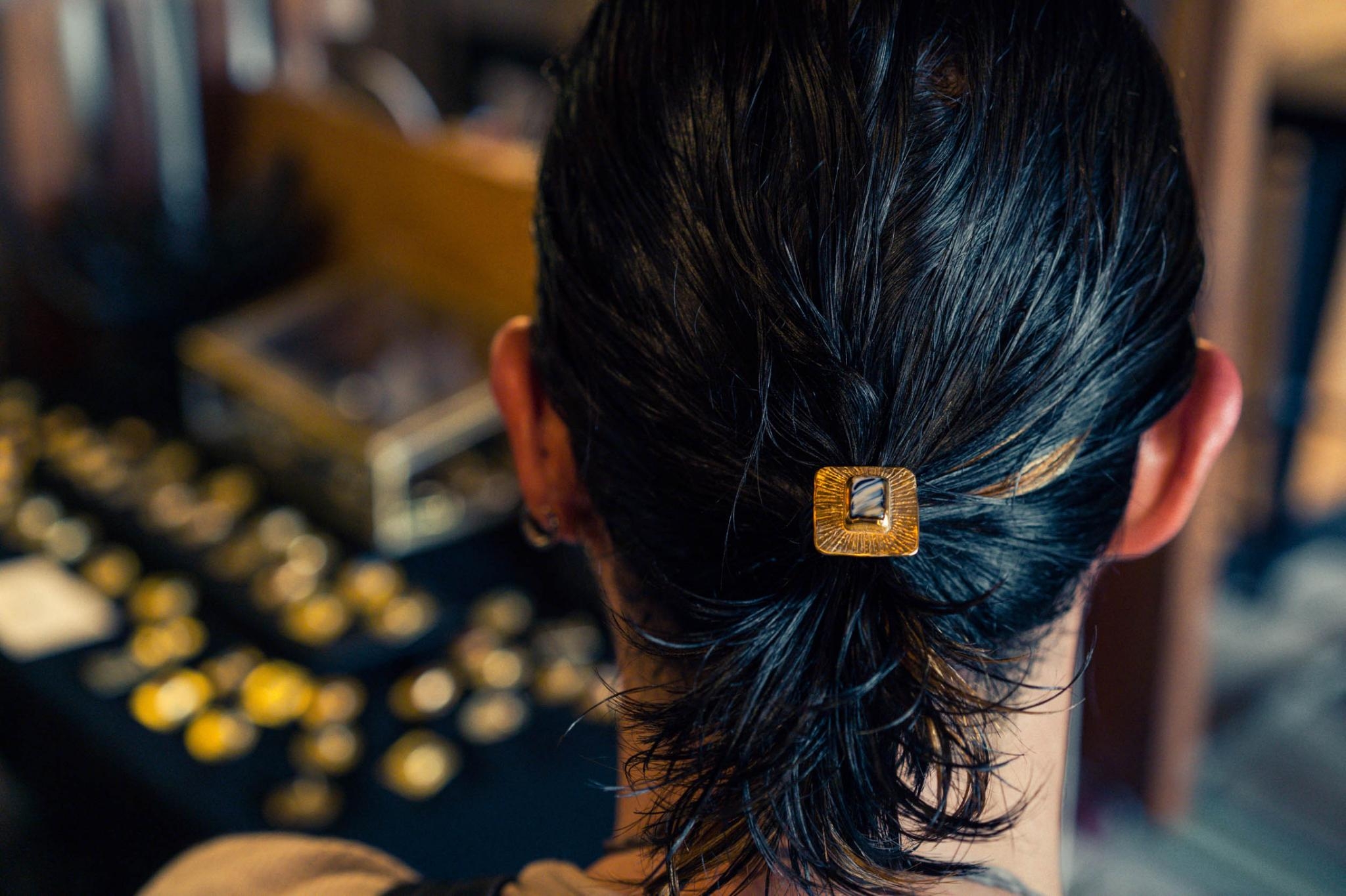 Brass hair clip, worn