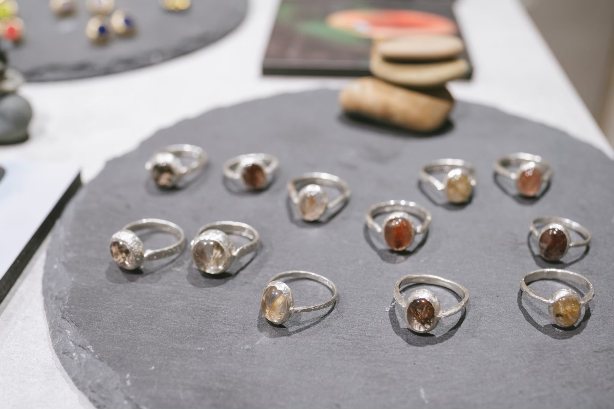Rutilated quartz rings